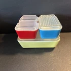 VTG 1950's PYREX 8 pc Refrigerator Dish Set Primary Colors RED-BLUE-YELLOW-LIDS