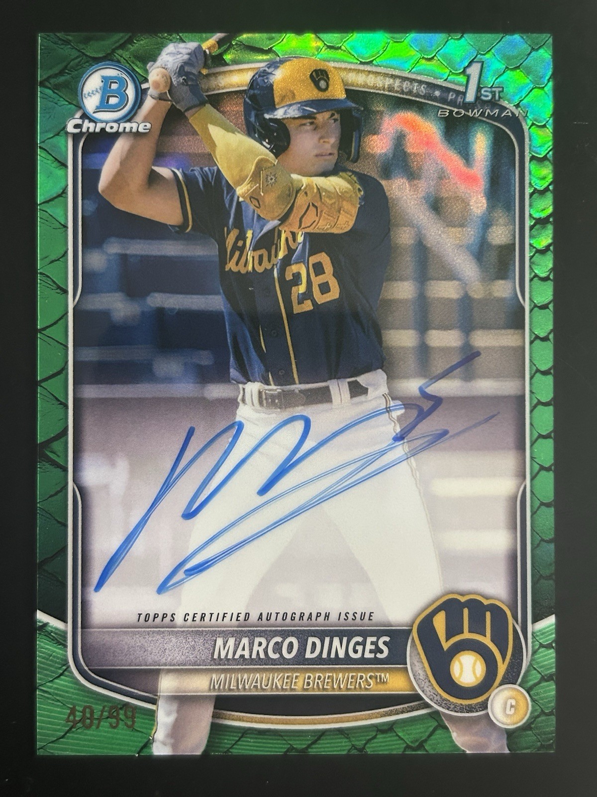 2025 Bowman Chrome #CPA-MD Marco Dinges 1st Auto Reptilian Green Refractor /99