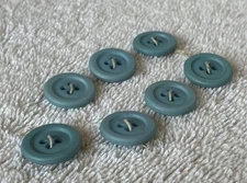 Set Of 7 Vintage Medium Blue Plastic 4 Hole Flat Buttons 3/4 Inch