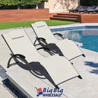 2x Outdoor Patio Sun Loungers Beach Pool Garden Folding Chair Porch Chaise Beige