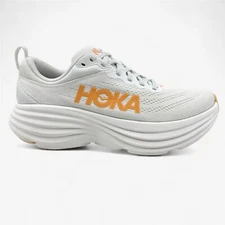Hoka One One Bondi 8 White Orange Womens Athletic Max Cushioned Sneaker