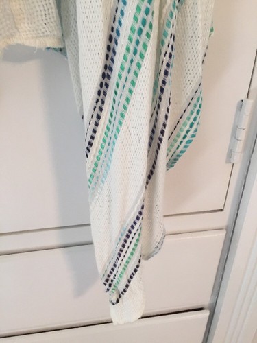 NWT Letarte Open Weave Topper Metallic Striped White Blue Silver Green Poncho - Picture 7 of 9