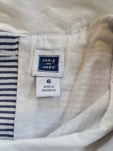 Janie & Jack Blue White Palermo Shores Seersucker Dress Nautical Girls Size 6 - Picture 4 of 8