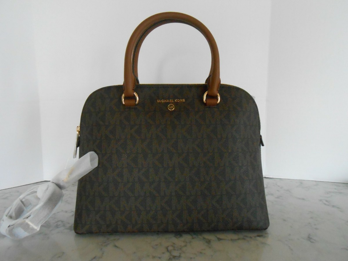 New MICHAEL KORS Cindy Large Dome Satchel MK LOGOBROWN