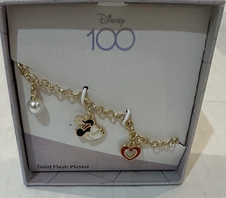 PULSERA DIJE CORAZÓN MINNIE MOUSE 100 Aniversario Disney Esmalte/Enchapado en Oro Foto 2 de 4