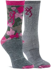 (2) Pair Browning Womens Pink Fuchsia Camo Wool Socks Medium 6-10 Brand New Pack