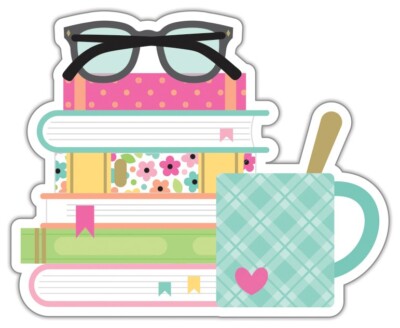 Doodlebug Durable Doodle Sticker Waterproof Bookworm Stack of Books Glasses Mug