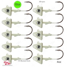 10pcs Fishing 4oz Shad Jig Head 32786 MUSTAD 2x Strong Hook 9/0 Glow in dark NEW