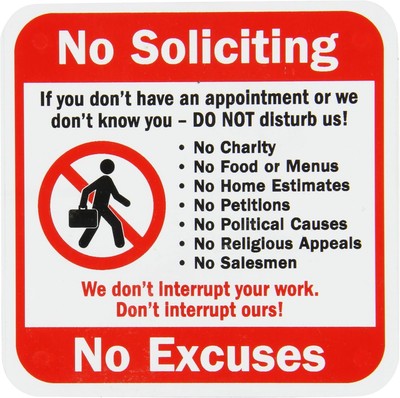 SmartSign Plastic Sign, Legend ''No Soliciting 5'' square, Black/Red on White 