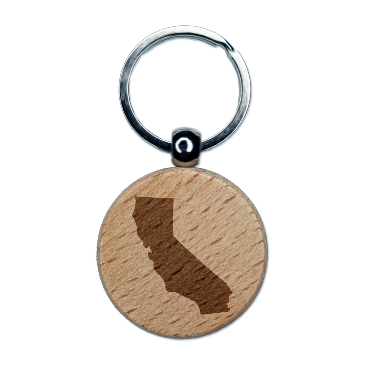 California State Silhouette Engraved Wood Round Keychain Tag Charm