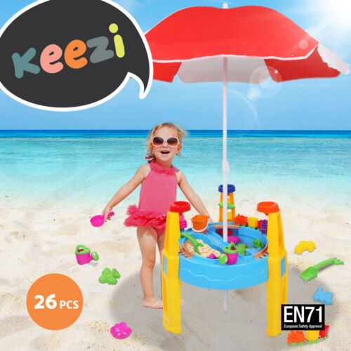 Keezi Kids Sandpit Pretend Play Set Water Sand Pit Table Outdoor Toys Umbrella - Picture 1 of 11