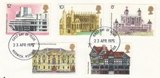 Architectural Heritage GB Used ex FDC Norwich 1975 ON PIECE (146997)