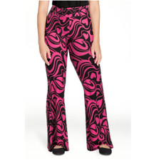 No Boundaries NEW  Juniors stretch knit Flare Pant size S deep pink/black hearts