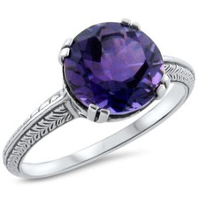 CLASSIC ART DECO STYLE 925 STERLING SILVER 3.5 Ct LAB-CREATED AMETHYST RING 292X