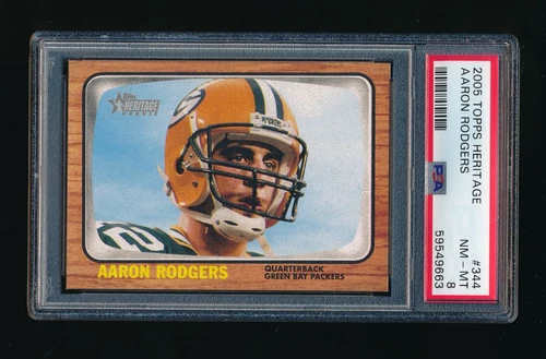 PSA 8 AARON RODGERS 2005 TOPPS HERITAGE #344A SP RC ROOKIE *PACKERS* NM-MINT