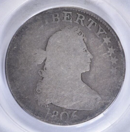 Cuarto busto drapeado 1806 ~ ¡variedad R-4 B-5! ¡PCGS AG 03 ORIGINAL! Foto 3 de 4