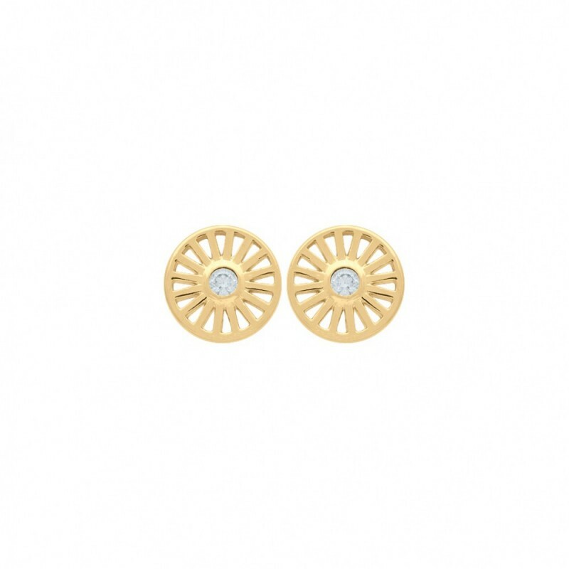 Boucles d'oreilles puces rondes en plaqué or 750/000 et oxydes de zirconium pour femme
