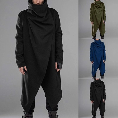 Men's Party Street Trend Cosplay Cloak High Collar Dark Style Button Cloak Coat