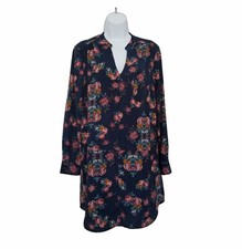 NWT Collective Concepts Floral Shift Dress OVERSIZED XS Blue V-Neck Fully Lined.