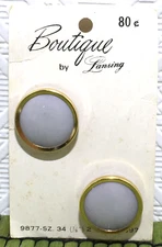 Vintage Gold Round Shank Button Light Blue Plastic Inset 7/8" Boutique Lansing