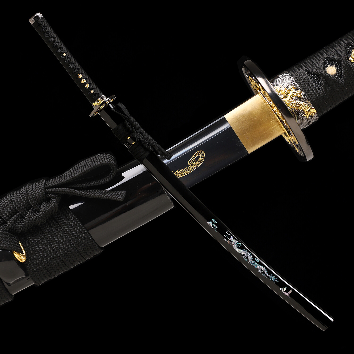 Dragon 1095 Carbon Steel Black Blade Katana Samurai Sword Full Tang