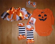 Baby Girls 4-Pc Halloween Bodysuit Tutu Skirt Leg Warmers Headband-3 mo 9 mo NWT