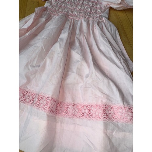 Polly Flinders Vintage Smocked Dress Lace Trim Puff Sleeve Pink Girls Size 8 - Picture 8 of 12