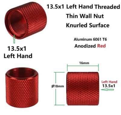 Al Red Metric 13.5x1mm LH Thread Screw Nut, Hand Thread Onto 13.5