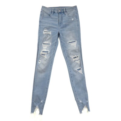 American Eagle Outfitters Super Hi-Rise Jegging Womens 4 Distressed Light Blue