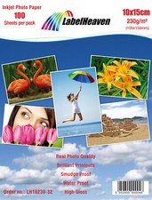 100 Blatt 100x150 230g/m&sup2; Fotopapier HGlossy+wasserfest von LabelHeaven