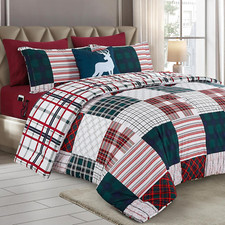 8-Piece Cabin Lodge Patch Reversible Comforter Set - All Season Bed in a Bag, 4-