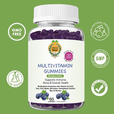 Blueberry Multivitamin Gummies Vitamin A, C, D, E, Zinc, B12 more Organic Greek 