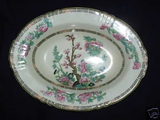 MYOTT STAFFORDSHIRE INDIAN TREE W GREEN TRIM 9.25" Oval Serving Bowl SCALLOPED