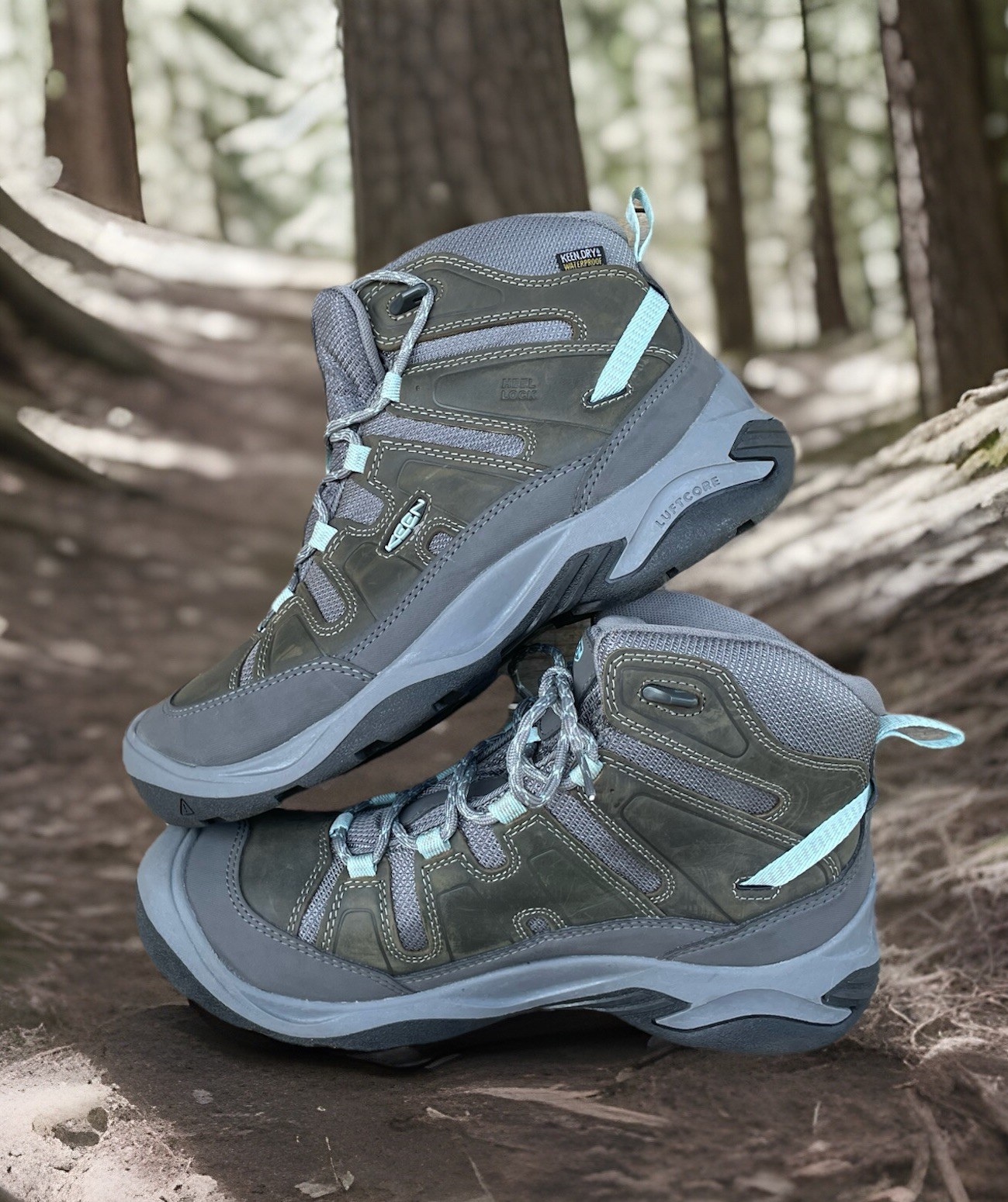 Stivali da trekking KEEN Circadia Mid donna taglia 10 grigio blu pelle impermeabili nuovi