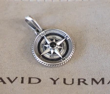 David Yurman Sterling Silver Maritime Compass Amulet with Black Diamond