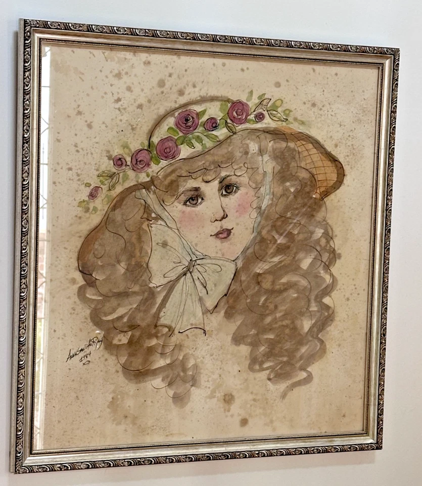 Оригинальная акварель Anna Sandhu Ray 1984 23x23,75 дюйма в рамке - Изображение 2 из 4