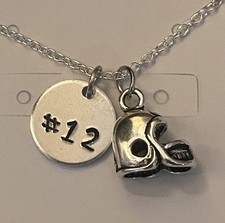 Personalized Football Helmet Necklace Choose a Letter or Number Charm 18 Chain