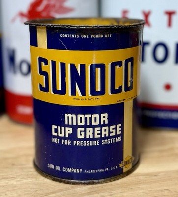 Vintage Sunoco Motor Cup Grease Can 1lb Half Full