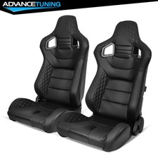 Reclinable Pair Racing Seats Dual Sliders Black Pucarbon Leather