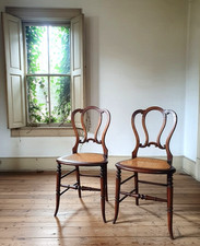 Pair Of Walnut And Cane Victorian Side Chairs