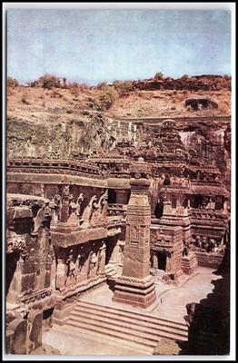 Vintage INDIEN Ellora Höhlen Kailasa Tempelblick 1960er Archäologie Postkarte...