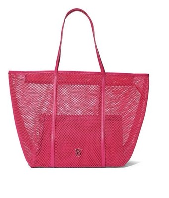 Victoria's Secret Mesh Tote Bag & Pouch Set Hot Pink Summer Beach VS PINK NWT