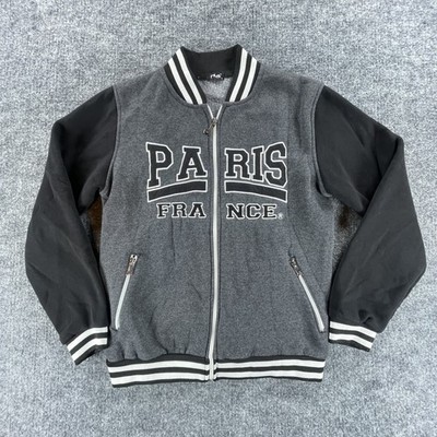 Paris France Jacket Mens Small Gray Black Varsity Bomber Full Zip Made Turkey