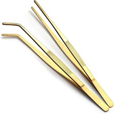 Kitchen Tweezers Tongs 2pcs, 30.5cm Extra-Long Titanium Gold Plating Stainless S