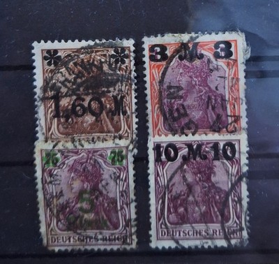 German Reich - Germany 1920 stamp set - Mi 154 to 157 - overcharged - used