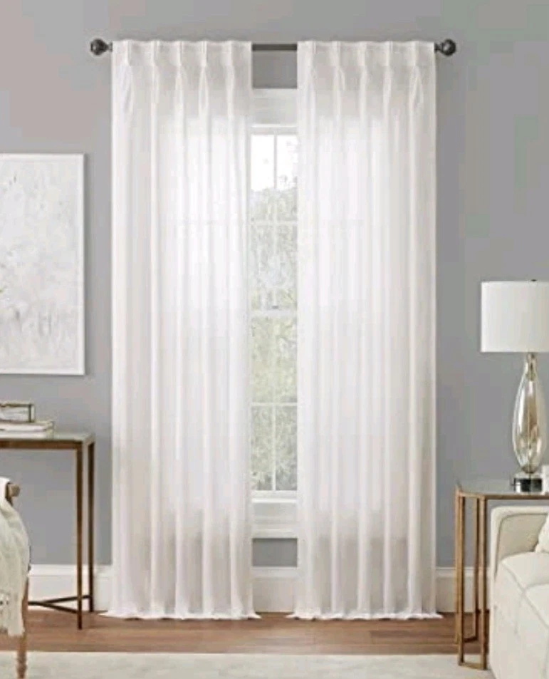 Waverly Serendipity Blanco Uno 5 Pinzas Plisado Luz Filtradora Varilla Drape 25"Wx84"L  Foto 3 de 4