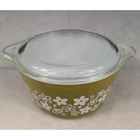 Vintage Pyrex 473 1qt Casserole Dish With Lid Spring Blossom Green Crazy Daisy