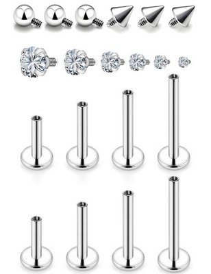 Msndnkwo Medusa 6mm, 8mm, 10mm, 12mm, Silver 16G Studs Piercing Jewelry