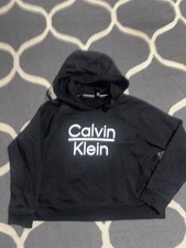 Calvin Klein Performance Pullover Hoodie Logo Accent Black Crew Neck Women's M