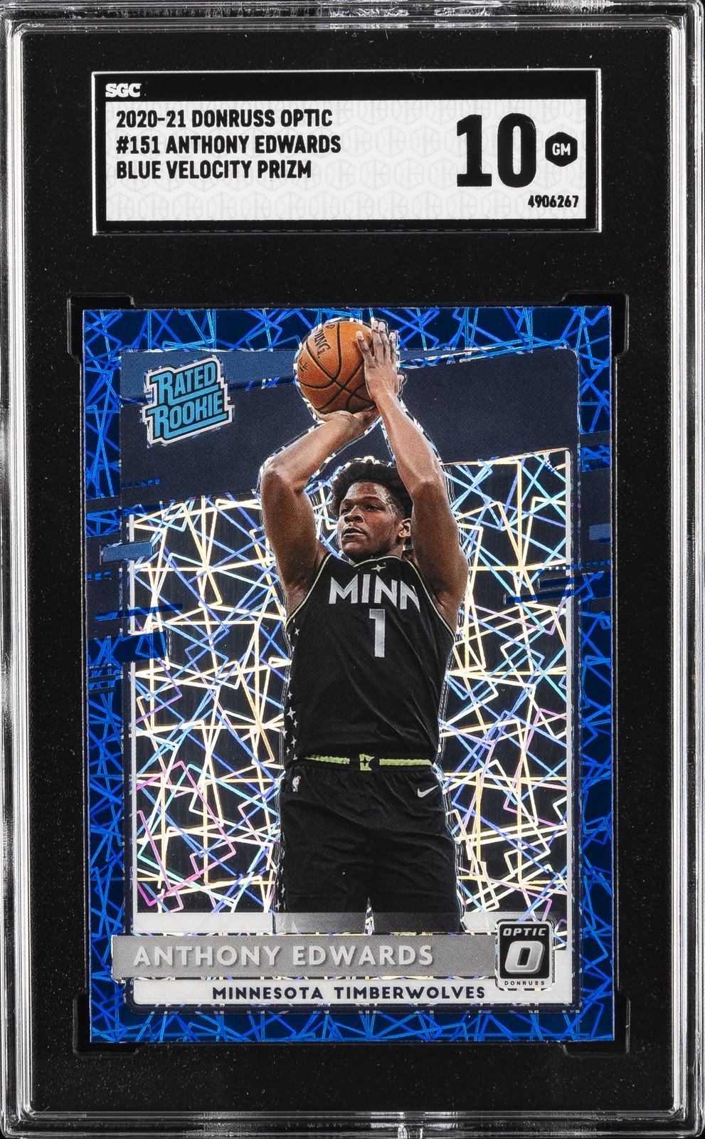 2020-21 DONRUSS OPTIC BLUE VELOCITY PRIZM #151 ANTHONY EDWARDS SGC 10 GM